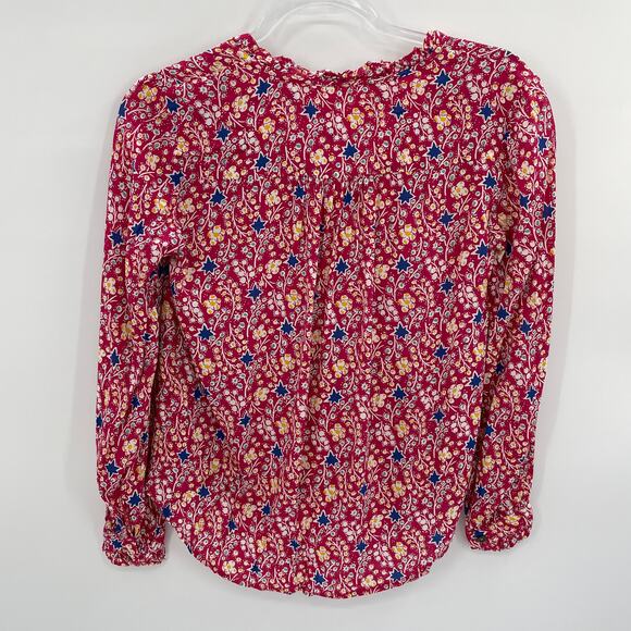 MAEVE by Anthro Spring Floral Top Shirt Size 00P Dark Pink Long Sleeve Button - Picture 3 of 8